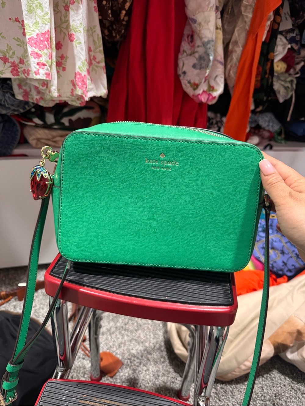 kate spade vibrant green leather crossbody camera bag